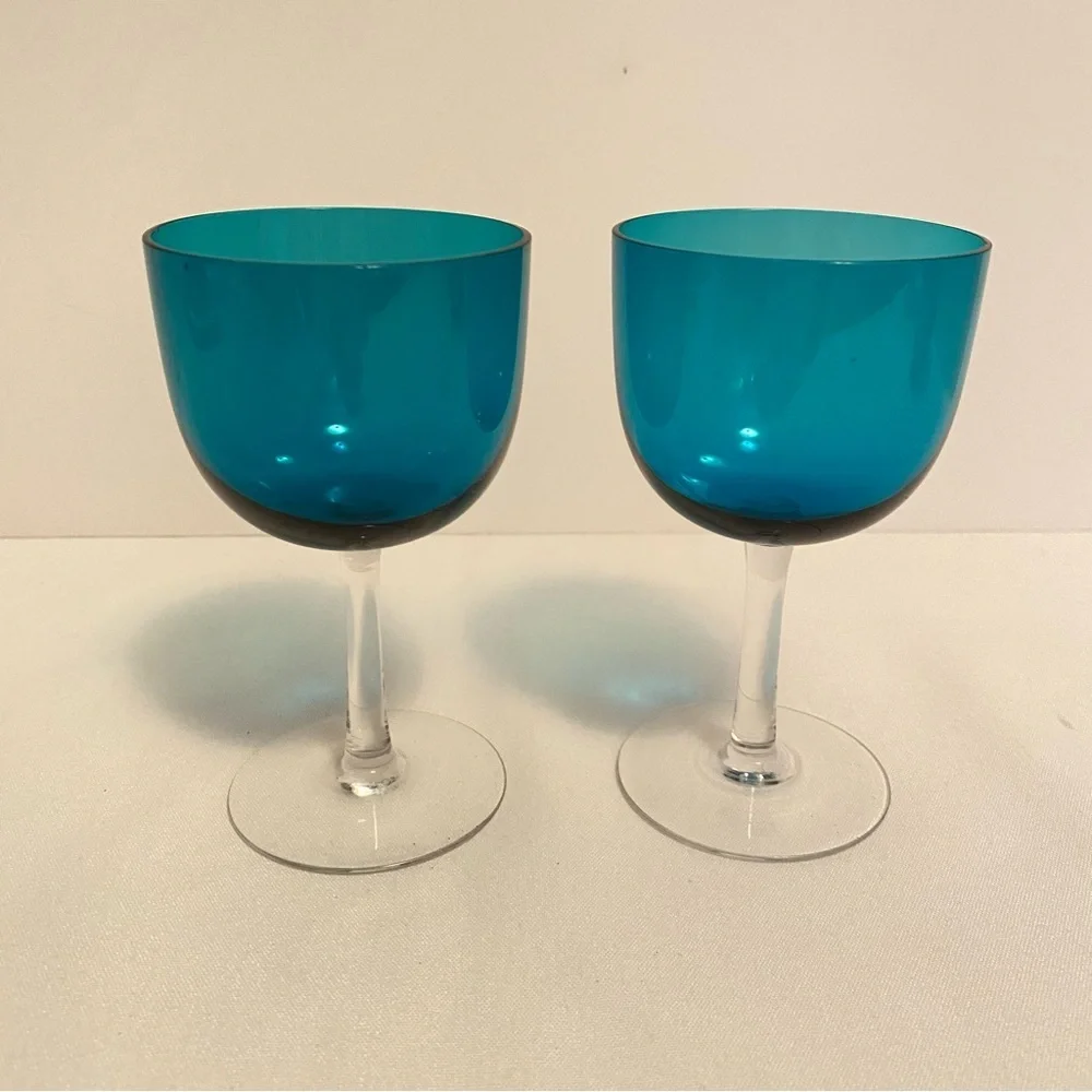 MCM Turquoise Blue Cordial Sherry Wine Glasses Set of 2